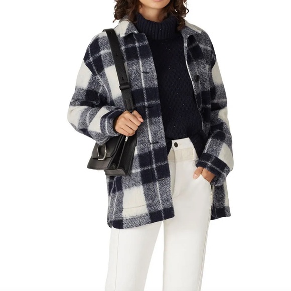 Madewell Walton Navy Plaid Oversized Shacket XS - Picture 2 of 5